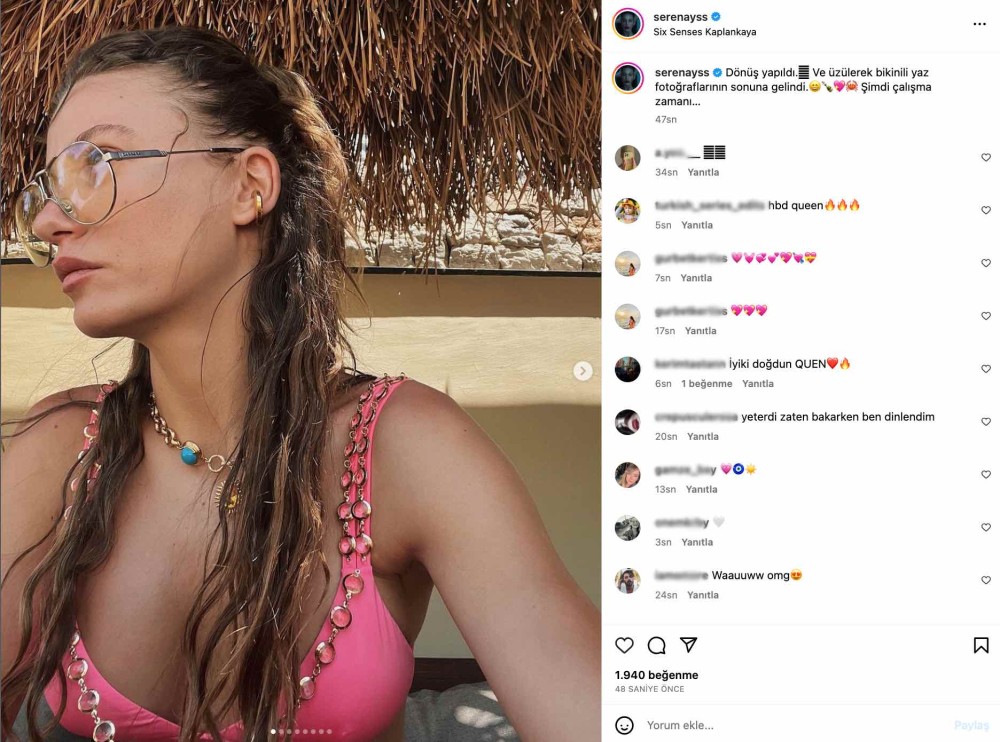 serenay sarikaya dan yazin son bikinili paylasimi donus yapildi simdi calisma vakti